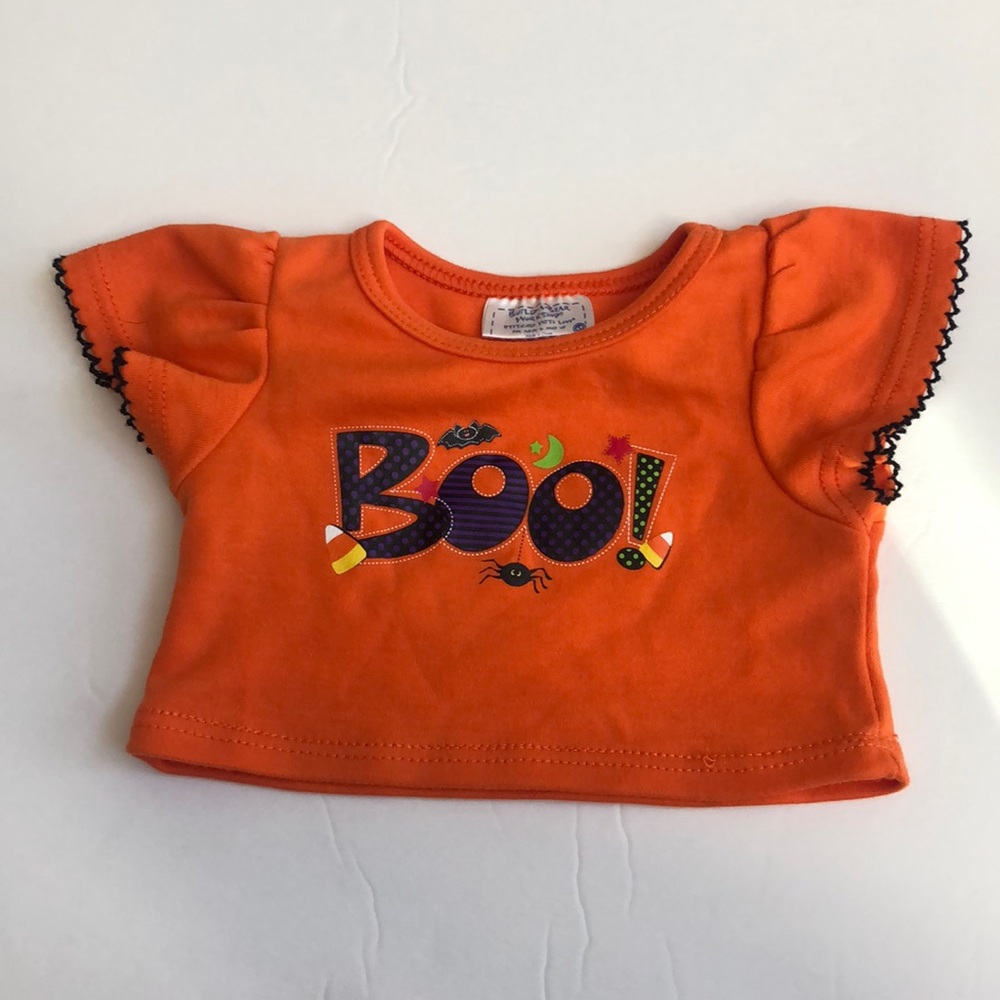 Halloween Build a Bear Workshop T Shirt with Boo, Bats, Candy Corn, and a Spider